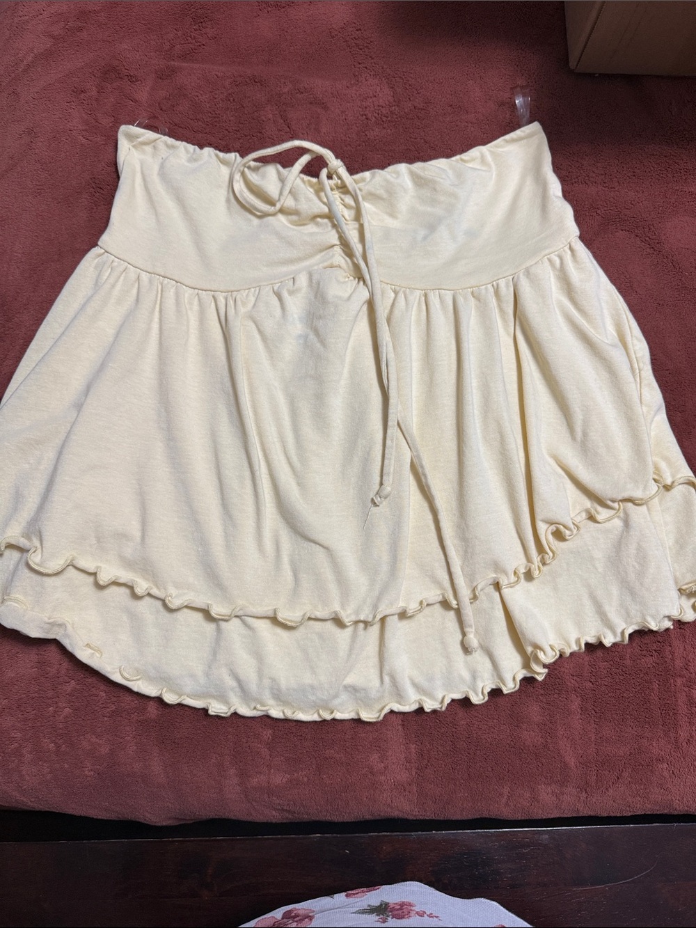 Women's Cream Tiered Drawstring Skirt
